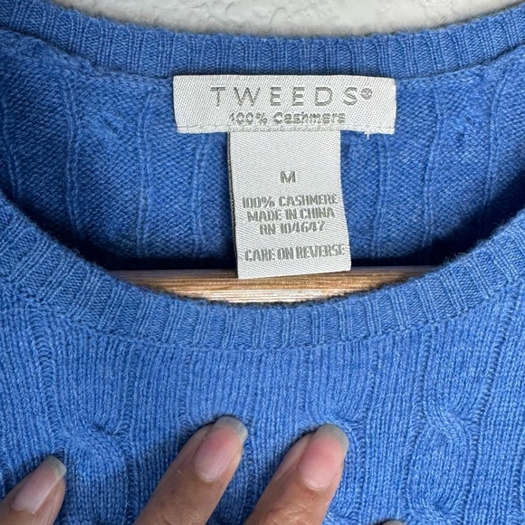 Tweeds 100% Cashmere Cable Knit Crewneck Sweater Size M Blue Knit Pullover - Picture 2 of 4